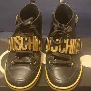Moschino Kids Black Sneakers with Gold Details